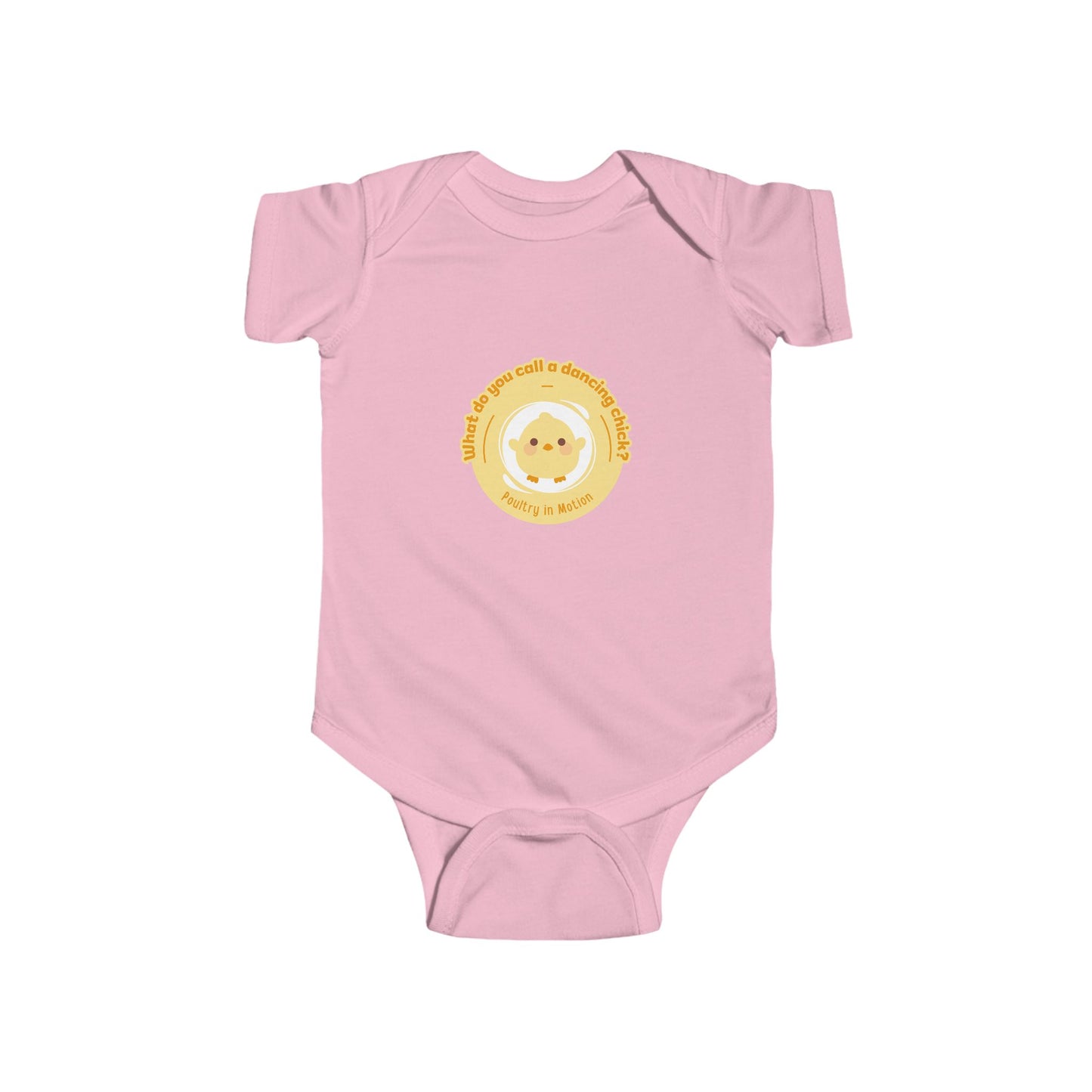 "What do you call a dancing chick? Poultry in Motion" Infant Short Sleeve Bodysuit – Funny Dancing Chick Baby Outfit, Cute Dance-Themed Baby Gift