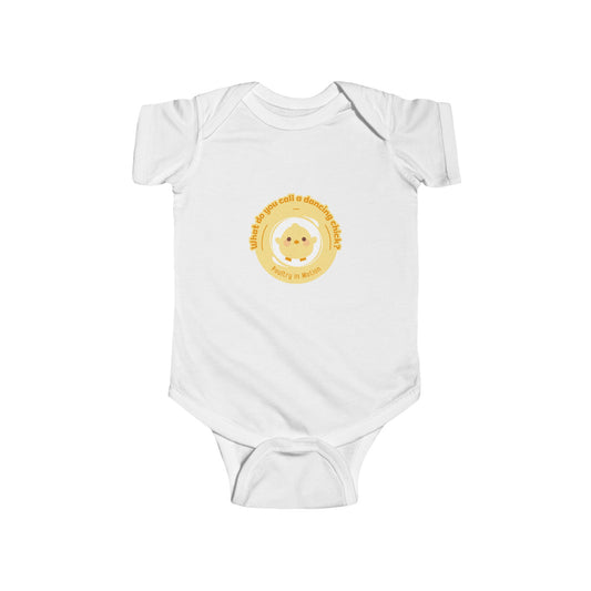 "What do you call a dancing chick? Poultry in Motion" Infant Short Sleeve Bodysuit – Funny Dancing Chick Baby Outfit, Cute Dance-Themed Baby Gift