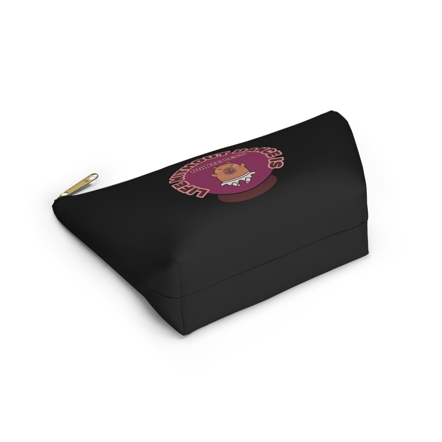 "Life Without Dance is Pointeless" Makeup Bag – Cute Dancing Capybara Graphic – Funny Ballet-Themed Zipper Pouch for Cosmetics, Accessories & Gifts
