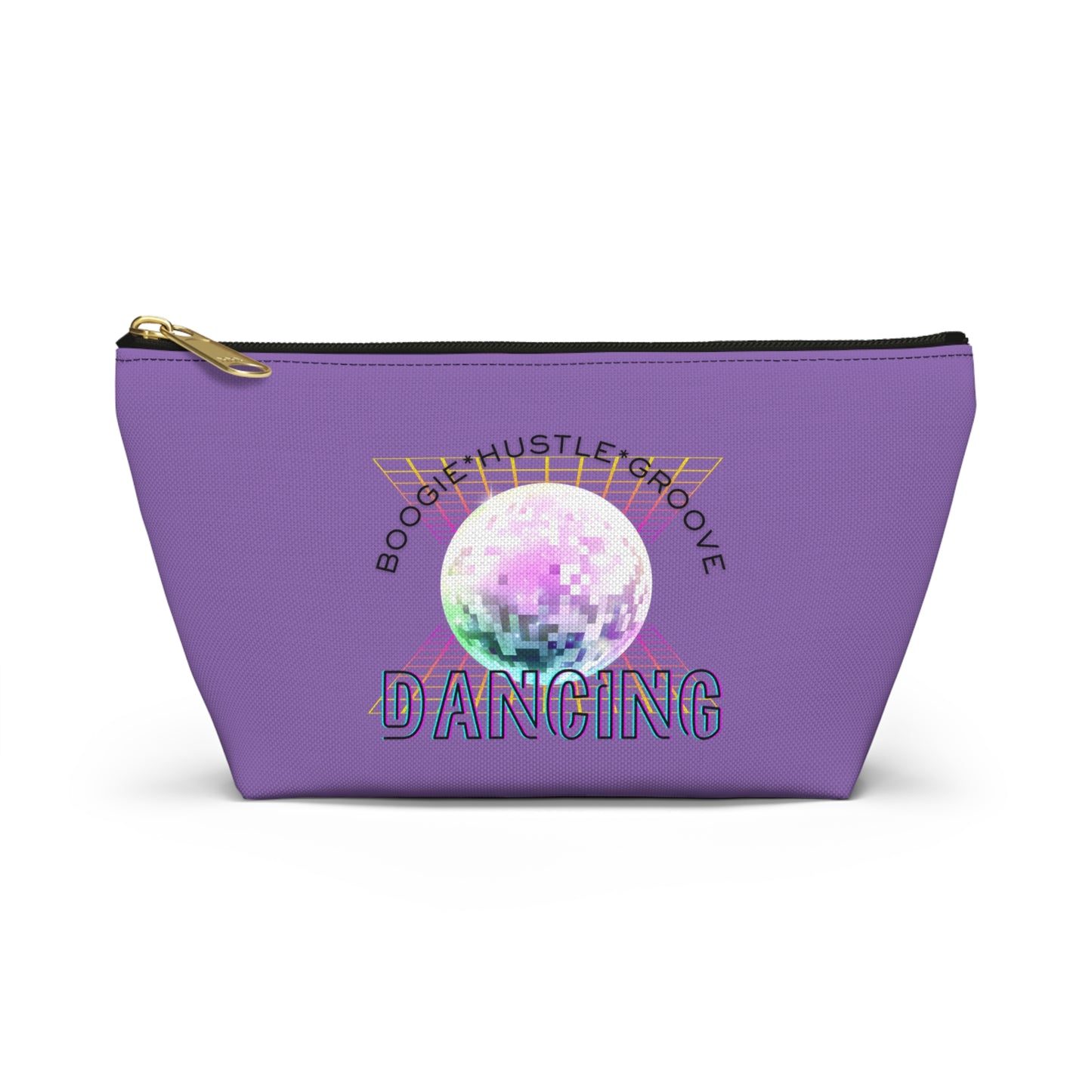 "Boogie, Hustle, Groove - Dancing" Retro Dance-Inspired Makeup Bag | Funky Bold Accessory Pouch for Dancers