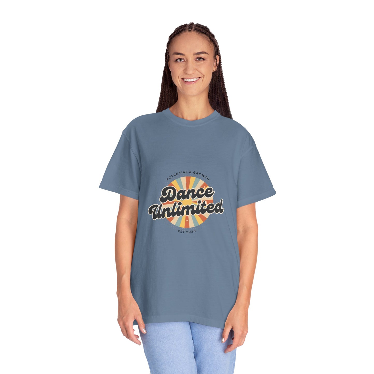 "Dance Unlimited, Potential & Growth" Unisex Garment-Dyed T-Shirt – Retro-Inspired Dance Motivation Graphic Tee – Inspirational Shirt for Dancers"