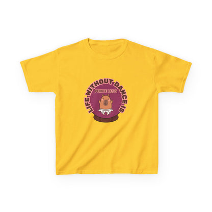 "Life Without Dance Is Pointeless" Youth Dance T-Shirt – Cute Capybara Ballerina Graphic Tee for Kids