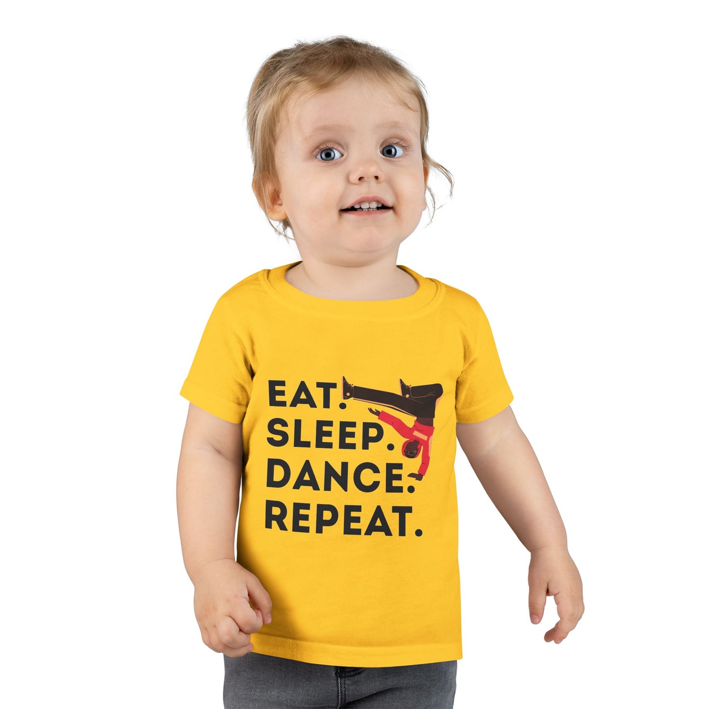 "Eat, Sleep, Dance, Repeat" Toddler Dance T-Shirt – Bold B-Boy Graphic Short Sleeve Tee for Kids