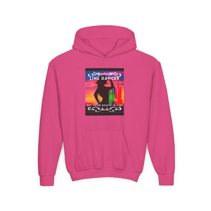 "Line Dancer" Youth Hoodie – Western Country Dance Graphic – 'Get Your Boots in Line' Unisex Pullover for Kids
