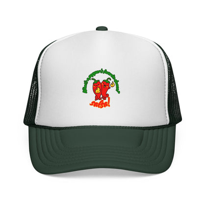 “What’s a Pepper’s Favorite Dance? Salsa!” Funny Unisex Cap with Cute Chili Pepper Graphic, Salsa Dance Trucker Hat – Dance-Themed Hat for Dancers & Foodies