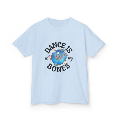 "Dance Is in My Bones” Halloween Dance T-Shirt with Dancing Skeletons Graphic - Kids Heavy Cotton™ Tee