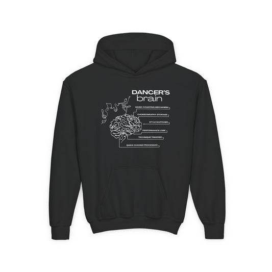 “Dancer’s Brain” Unisex Youth Hoodie with Funny Dance Brain Graphic – Personalized Dance Hoodie for Kids & Teens, Custom Name or Studio Option