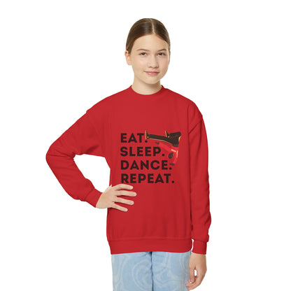 "Eat Sleep Dance Repeat" – Bold B-Boy Graphic Youth Crewneck Sweatshirt | Hip Hop Dance Kids Pullover