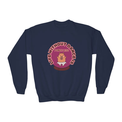 "Life Without Dance Is Pointeless" – Cute Dancing Capybara Youth Crewneck Sweatshirt | Funny Animal Dance Kids Pullover