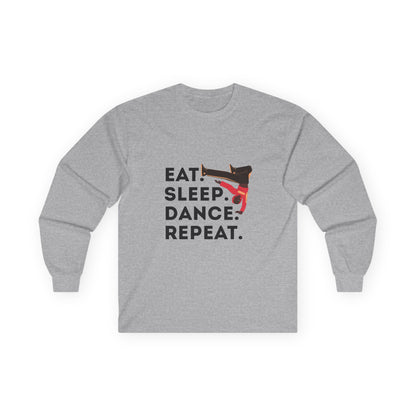 "Eat, Sleep, Dance, Repeat" Unisex Long Sleeve Tee – Bold B-Boy Dance Graphic Shirt for Hip-Hop Dancers & Street Style Lovers