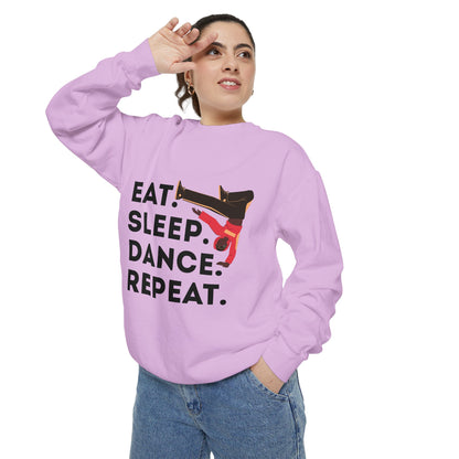 "Eat, Sleep, Dance, Repeat." Unisex Lightweight Crewneck Sweatshirt – Bold B-Boy Graphic Pullover for Hip-Hop Dancers & Street Style Fans