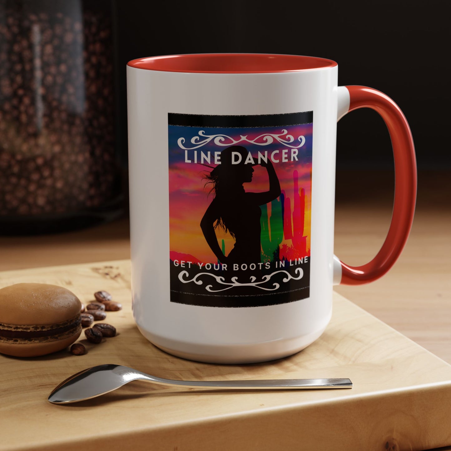 "Line Dancer" Accent Coffee Mug – Cute Cowgirl Graphic Ceramic Mug for Country Dance Lovers