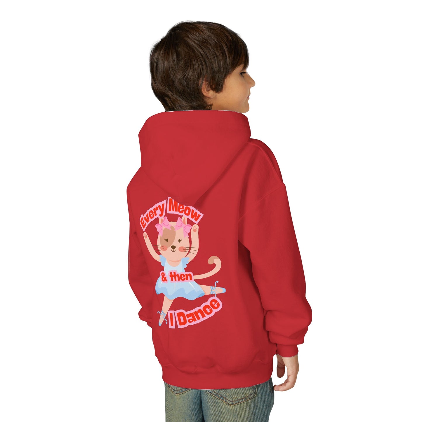 “Every Meow & Then I Dance” Adorable Dancing Cat Graphic | Cute Cat Dance Hoodie for Kids & Young Ballet Enthusiasts - Unisex Youth Hoodie