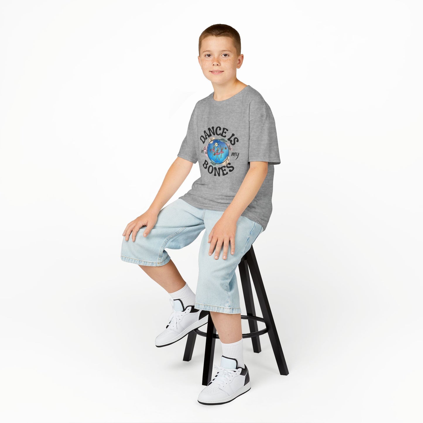"Dance Is in My Bones” Halloween Dance T-Shirt with Dancing Skeletons Graphic - Kids Heavy Cotton™ Tee