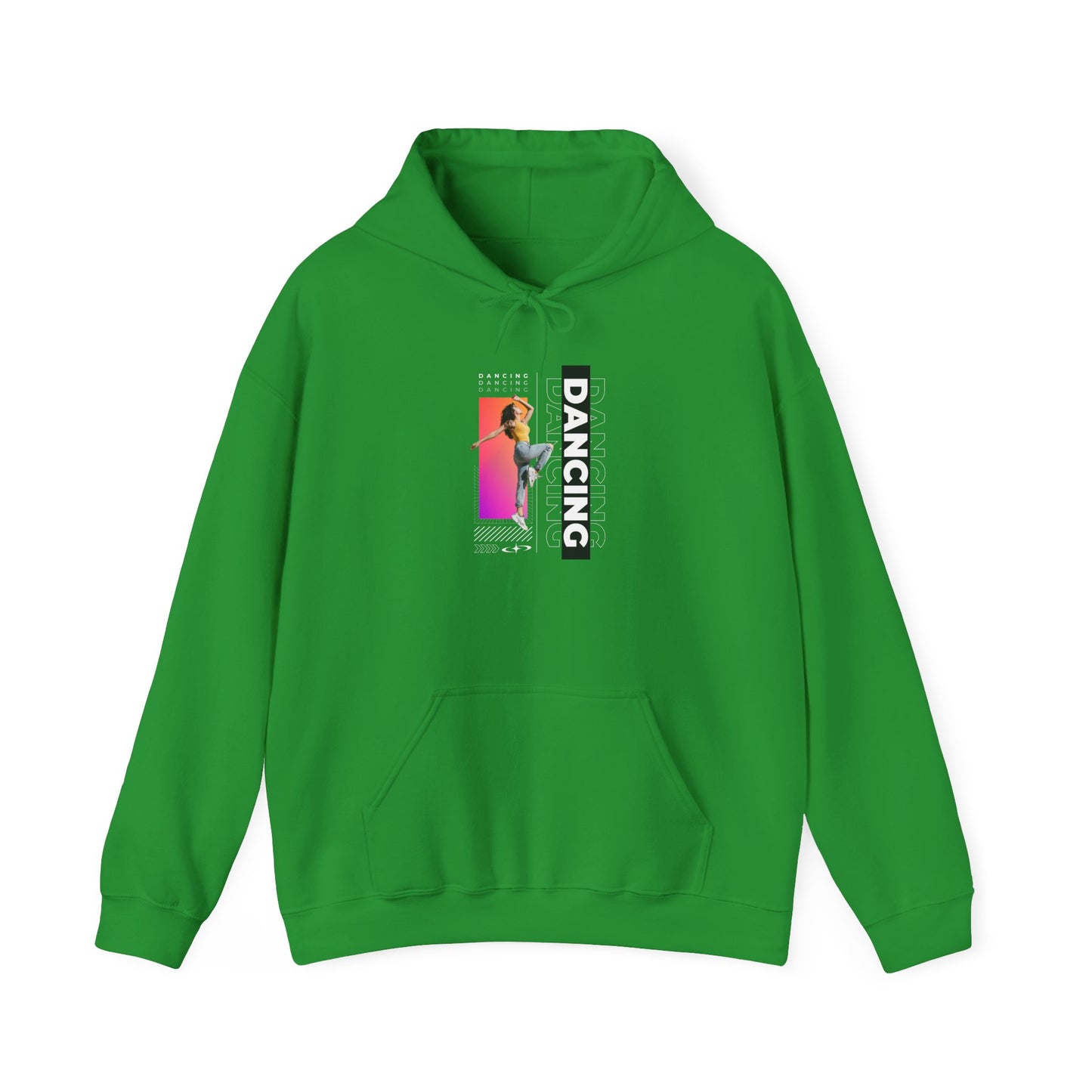 Dancing” Text with Streetwear-Style Female Dancer Graphic - Unisex Heavy Blend™ Hooded Sweatshirt – Cozy Dance Hoodie for Ballet & Hip-Hop Enthusiasts