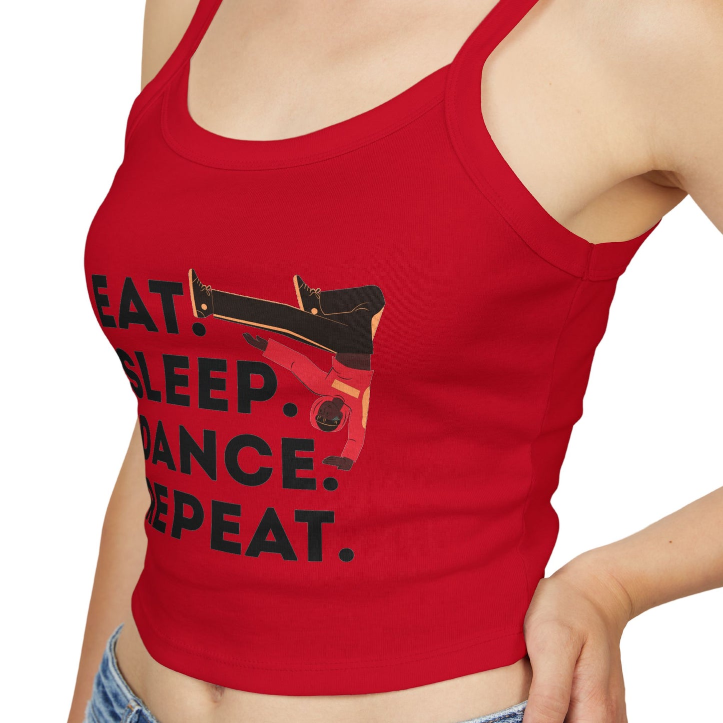"Eat Sleep Dance Repeat" Women's Spaghetti Strap Dance Tank Top – Bold B-Boy Graphic Streetwear Style