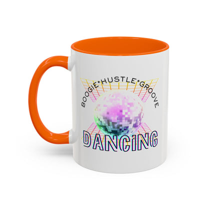 "Boogie, Hustle, Groove - Dancing" Disco Accent Coffee Mug – Fun Retro Dance Gift for Coffee Lovers