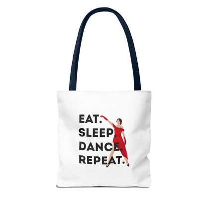 "Eat Sleep Dance Repeat" Canvas Tote Bag – Bold Dancer Graphic Dance Bag for Studio, School & Everyday Use