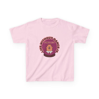 "Life Without Dance Is Pointeless" Youth Dance T-Shirt – Cute Capybara Ballerina Graphic Tee for Kids
