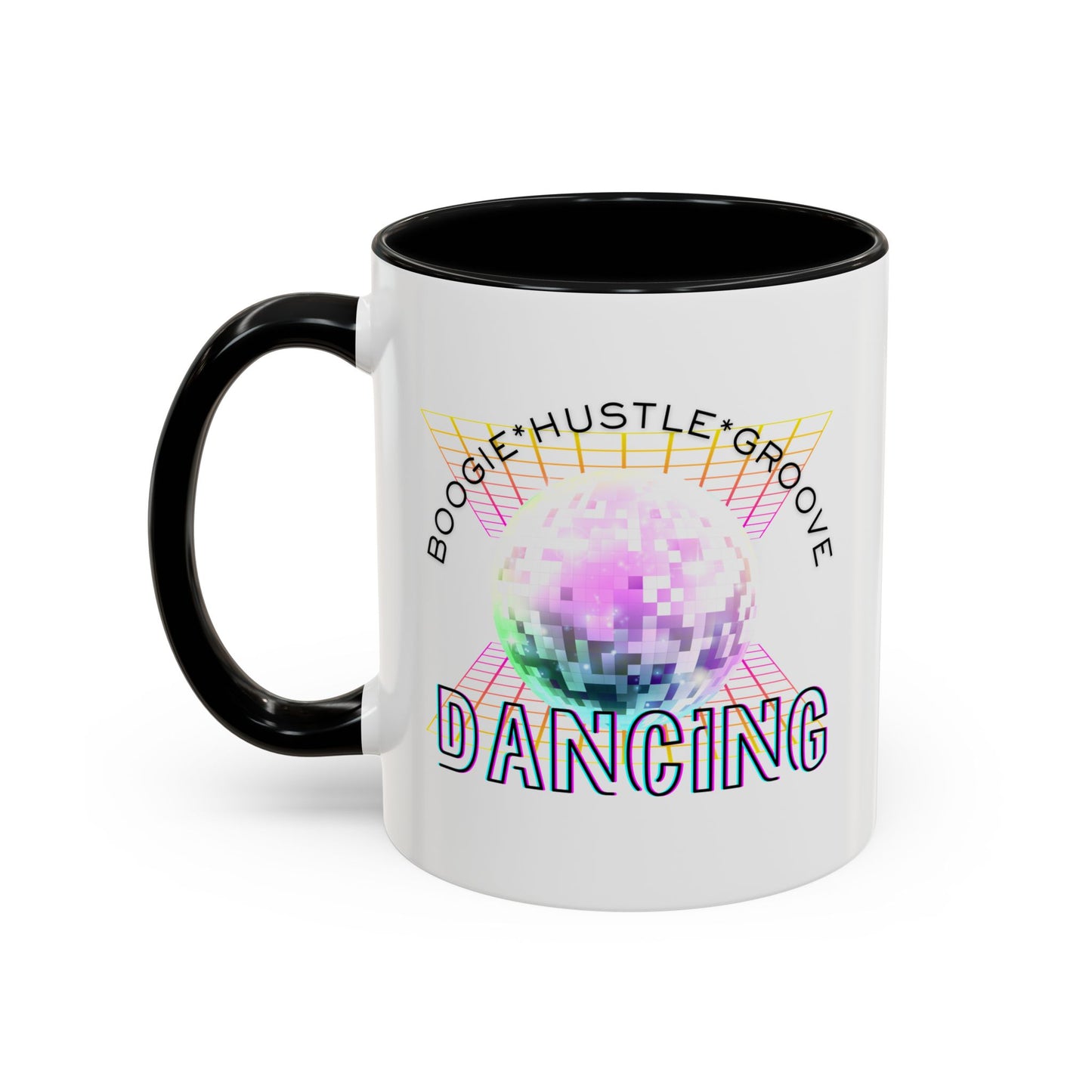 "Boogie, Hustle, Groove - Dancing" Disco Accent Coffee Mug – Fun Retro Dance Gift for Coffee Lovers
