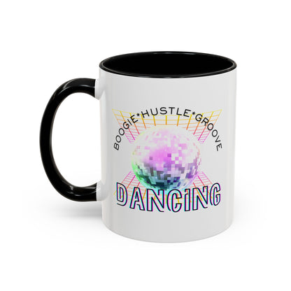 "Boogie, Hustle, Groove - Dancing" Disco Accent Coffee Mug – Fun Retro Dance Gift for Coffee Lovers