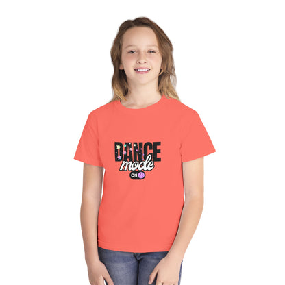 “Dance Mode On" Comfort Colors Youth Midweight  T-Shirt – Pastel Stars & Smiley Face Dance Graphic Tee for Kids