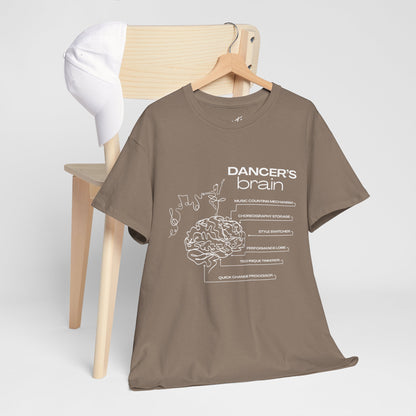 “Dancer’s Brain” Funny Dance Anatomy T-Shirt – Unisex Heavy Cotton Tee with Cute Dancer Brain Diagram and Optional Back Personalization