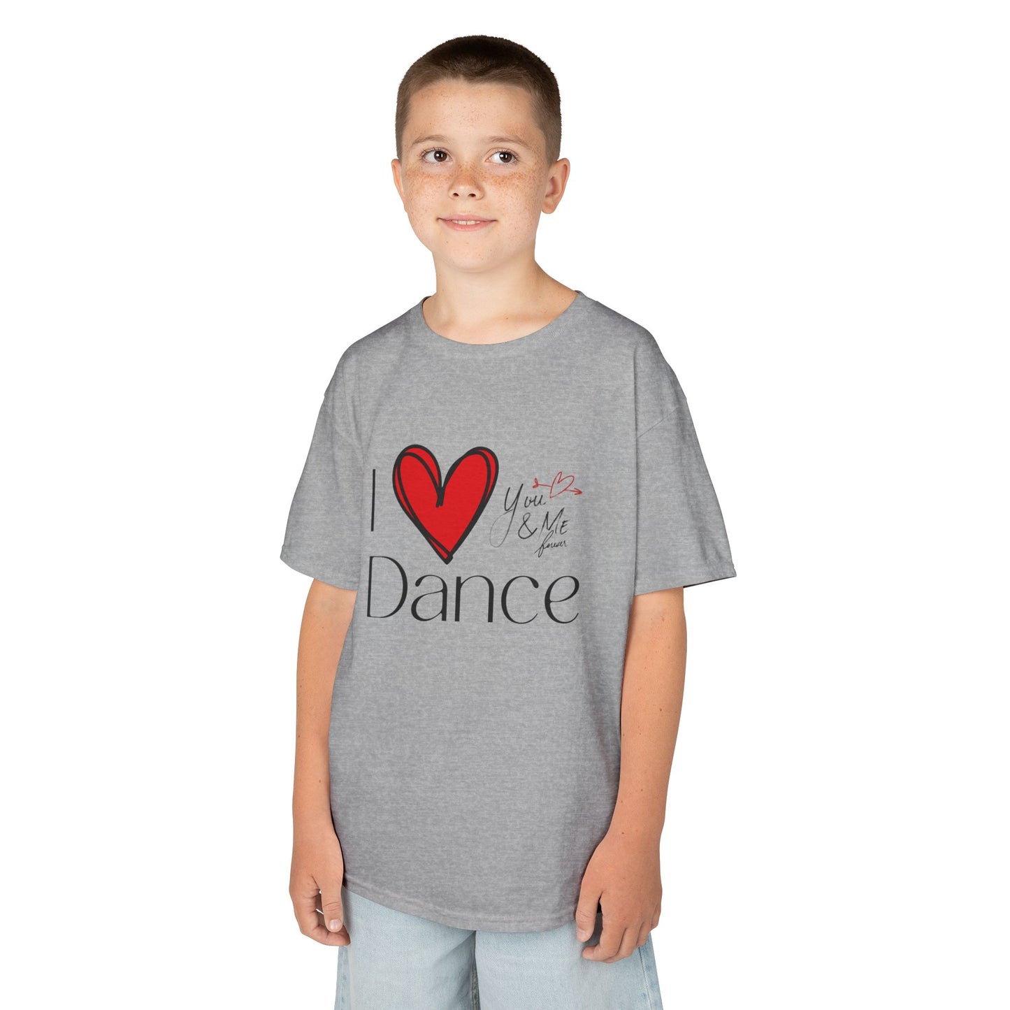 "I Love Dance" Youth Short Sleeve Tee – Hand-Drawn Heart & Note Graphic Dance Lover T-Shirt