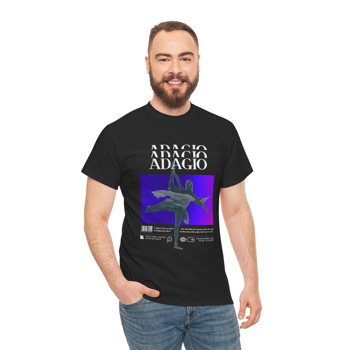 “Adagio” Ballet Term Definition with Streetwear-Inspired Ballerina Graphic | Dance-Themed T-Shirt for Ballet Lovers | Unisex Heavy Cotton Tee