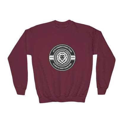 "Jeté Competition Team - Always Keep Dancing" Youth Crewneck Sweatshirt – Bold Collegiate-Inspired Dance Graphic Pullover for Kids and Teens