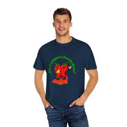 "What's a Pepper's Favorite Dance? Salsa!" Dance Pun Unisex Garment-Dyed T-Shirt – Funny Dance Joke Tee with Cute Pepper Graphic – Dance Humor Shirt for Food & Pun Lovers