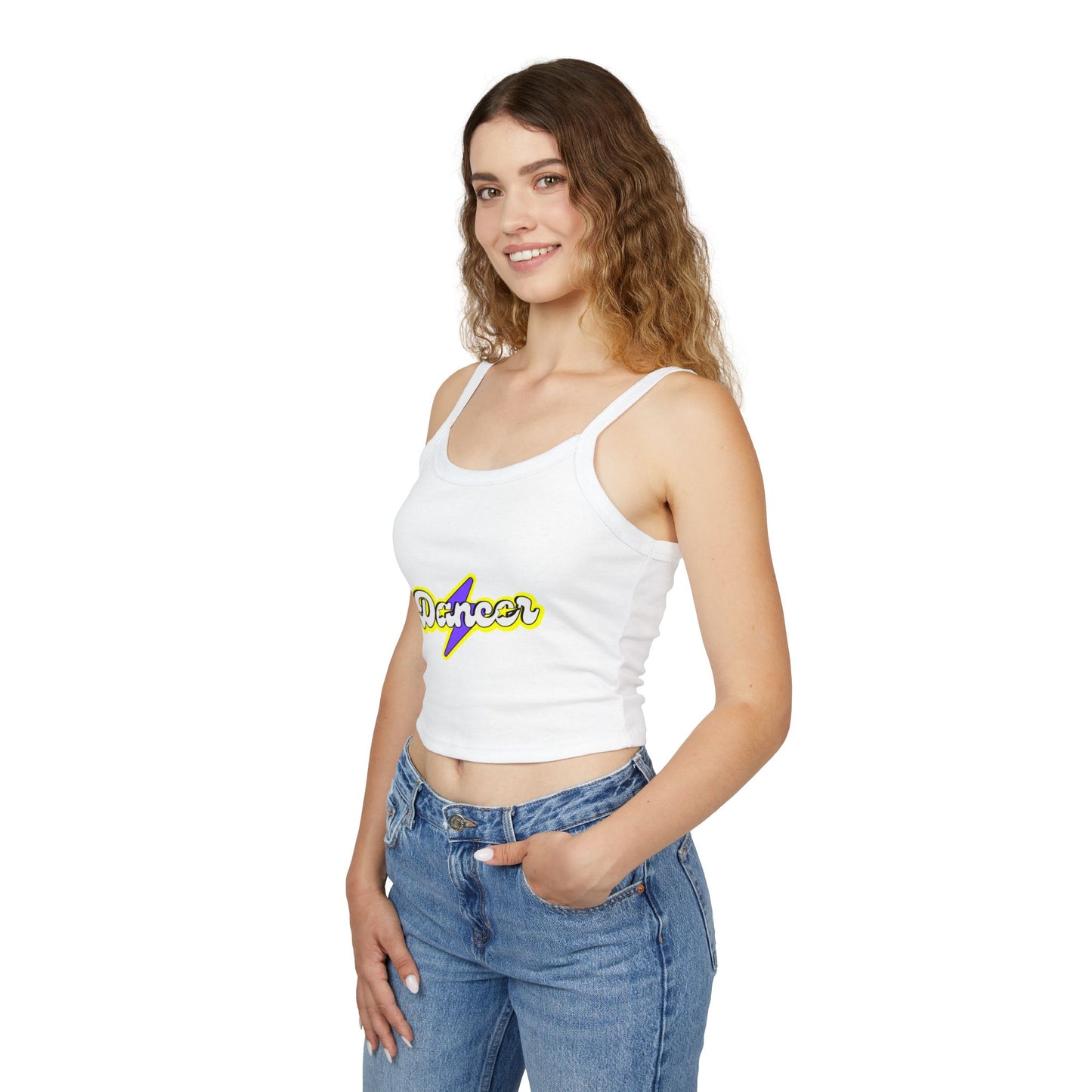 "Dancer" Women’s Spaghetti Strap Tank Top – Superhero-Inspired Dancer Graphic | Empowering Dance Apparel for Strong & Stylish Performers