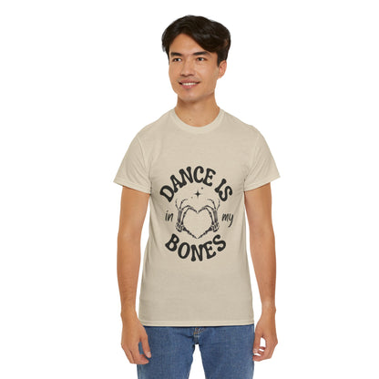 “Dance Is in My Bones” Halloween Dance T-Shirt with Cute Skeleton Heart Graphic - Unisex Heavy Cotton Tee