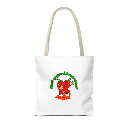 “What’s a Pepper’s Favorite Dance? Salsa!” Salsa Dance Pun Tote Bag – Funny Kawaii Pepper Graphic Canvas Bag for Dancers & Food Lovers