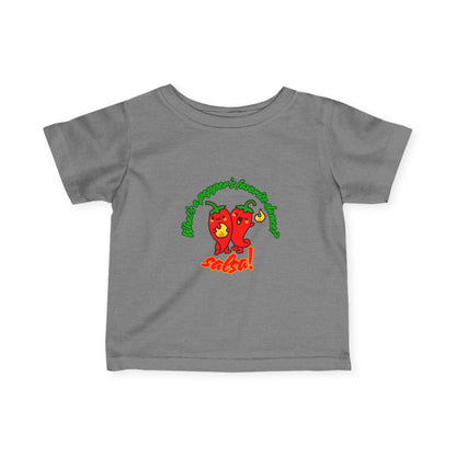 "What's a Pepper's Favorite Dance? Salsa!" Cute Dance-Themed Infant Fine Jersey Tee with Spicy Pepper Graphic – Funny Baby T-Shirt for Little Movers