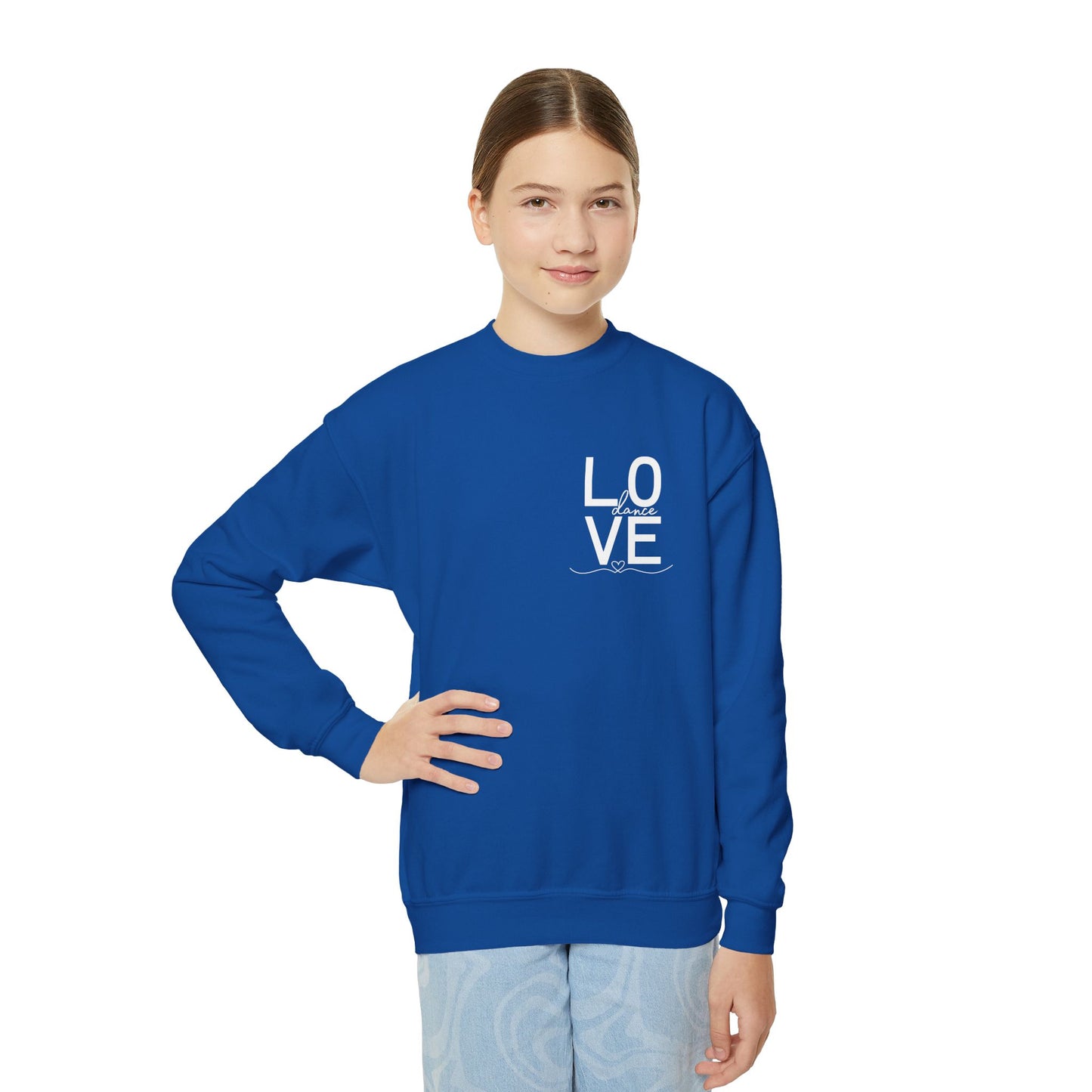 "LOVE Dance" Youth Crewneck Sweatshirt – Script Letter Graphic Dance Lover Pullover