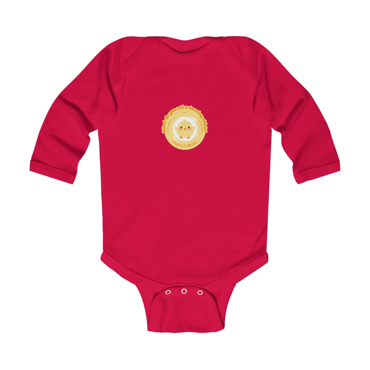 "What do you call a dancing chick? Poultry in Motion" Infant Long Sleeve Bodysuit – Funny Dancing Chick Baby Outfit, Cute Dance-Themed Baby Gift 🐥💃