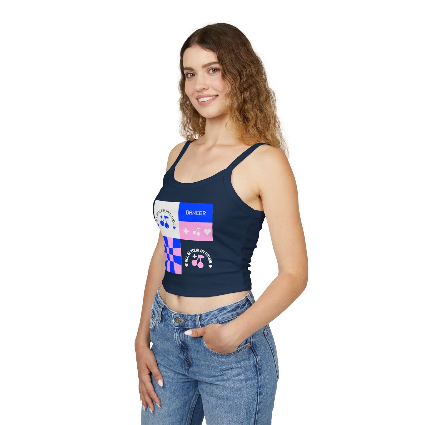 "Dancer – All in Your Attitude" Women’s Spaghetti Strap Tank Top – Retro Dance Graphic | Bold & Stylish Tank for Confident Dancers and Performers