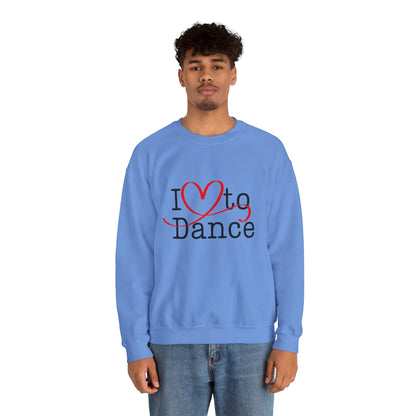 "I Love to Dance" Unisex Crewneck Sweatshirt – Dance Lover Gift with Hand-Drawn Heart Graphic