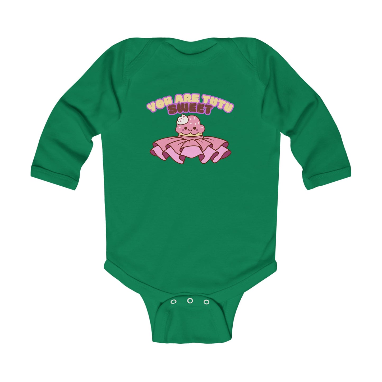 "You Are Tutu Sweet" Infant Long Sleeve Bodysuit – Kawaii Cupcake in Tutu Graphic Baby Outfit for Dance-Loving Families