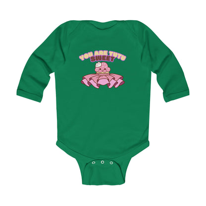 "You Are Tutu Sweet" Infant Long Sleeve Bodysuit – Kawaii Cupcake in Tutu Graphic Baby Outfit for Dance-Loving Families