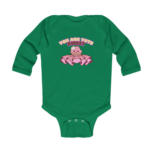 "You Are Tutu Sweet" Infant Long Sleeve Bodysuit – Kawaii Cupcake in Tutu Graphic Baby Outfit for Dance-Loving Families