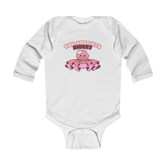 "You Are Tutu Sweet" Infant Long Sleeve Bodysuit – Kawaii Cupcake in Tutu Graphic Baby Outfit for Dance-Loving Families