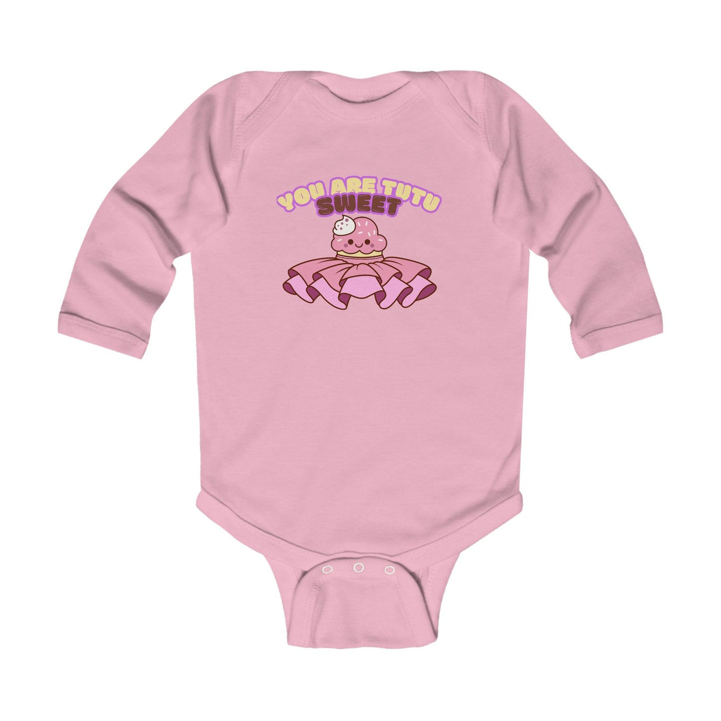 "You Are Tutu Sweet" Infant Long Sleeve Bodysuit – Kawaii Cupcake in Tutu Graphic Baby Outfit for Dance-Loving Families