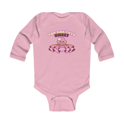 "You Are Tutu Sweet" Infant Long Sleeve Bodysuit – Kawaii Cupcake in Tutu Graphic Baby Outfit for Dance-Loving Families