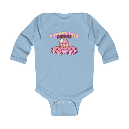 "You Are Tutu Sweet" Infant Long Sleeve Bodysuit – Kawaii Cupcake in Tutu Graphic Baby Outfit for Dance-Loving Families