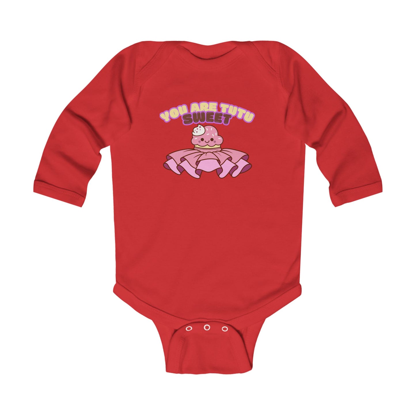"You Are Tutu Sweet" Infant Long Sleeve Bodysuit – Kawaii Cupcake in Tutu Graphic Baby Outfit for Dance-Loving Families