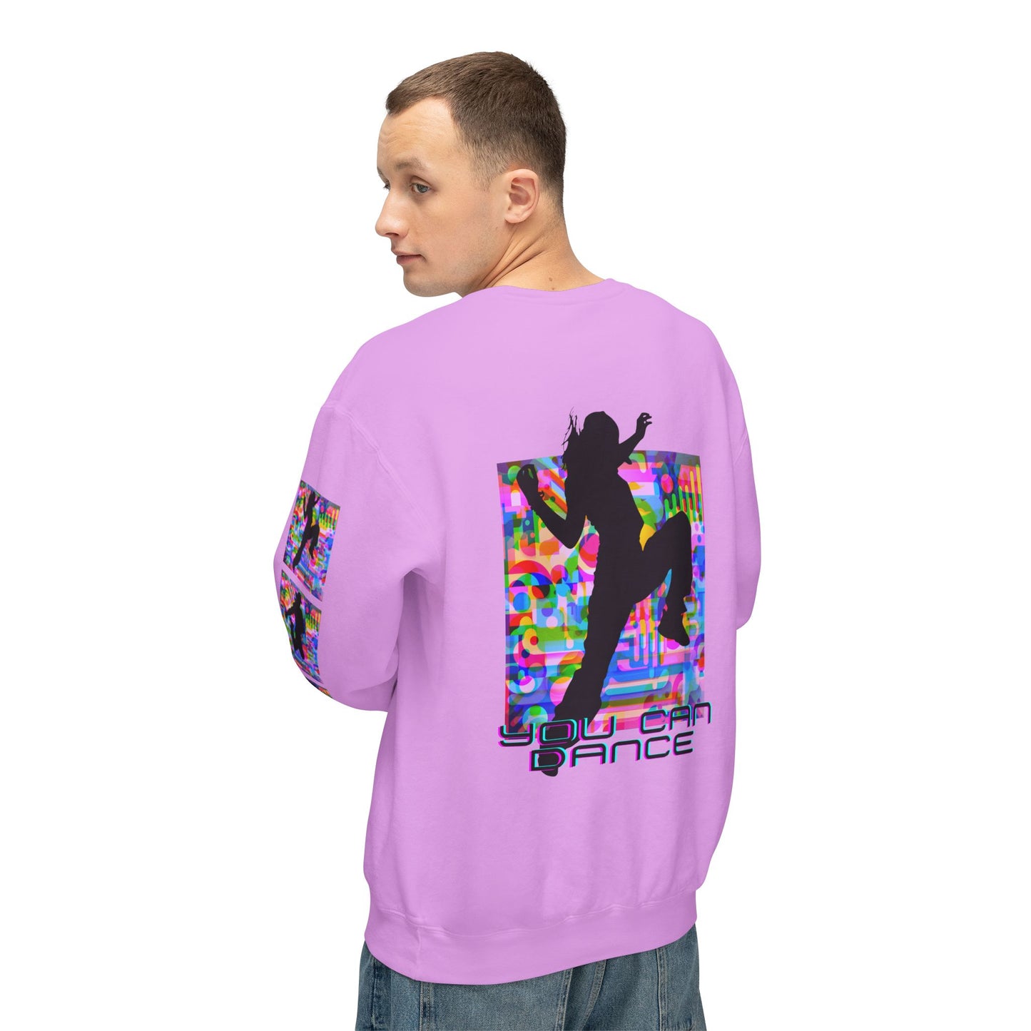 Levels Premium Collection Dance Crewneck Sweatshirt – Vibrant Unisex Streetwear Pullover with "Levels Pictures Textures" Front Text and Dancer Silhouettes on Sleeves