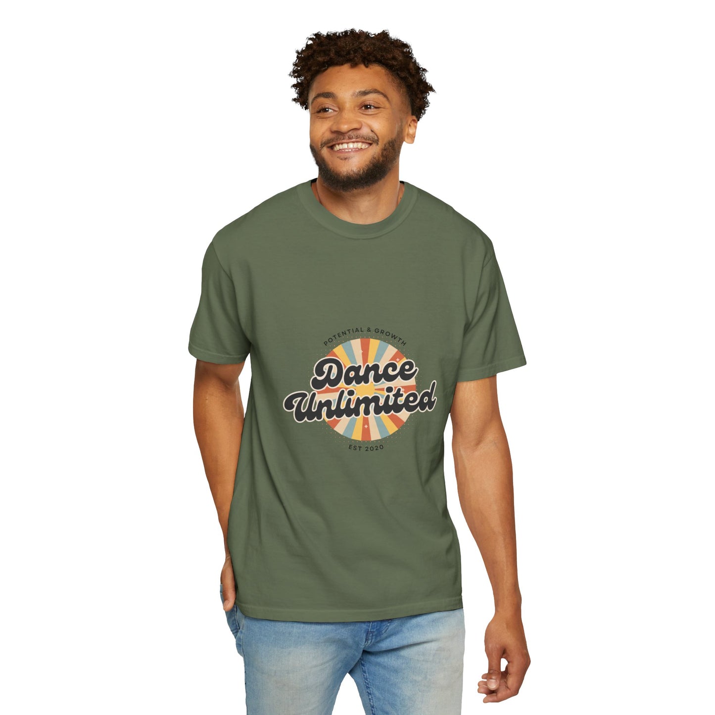 "Dance Unlimited, Potential & Growth" Unisex Garment-Dyed T-Shirt – Retro-Inspired Dance Motivation Graphic Tee – Inspirational Shirt for Dancers"