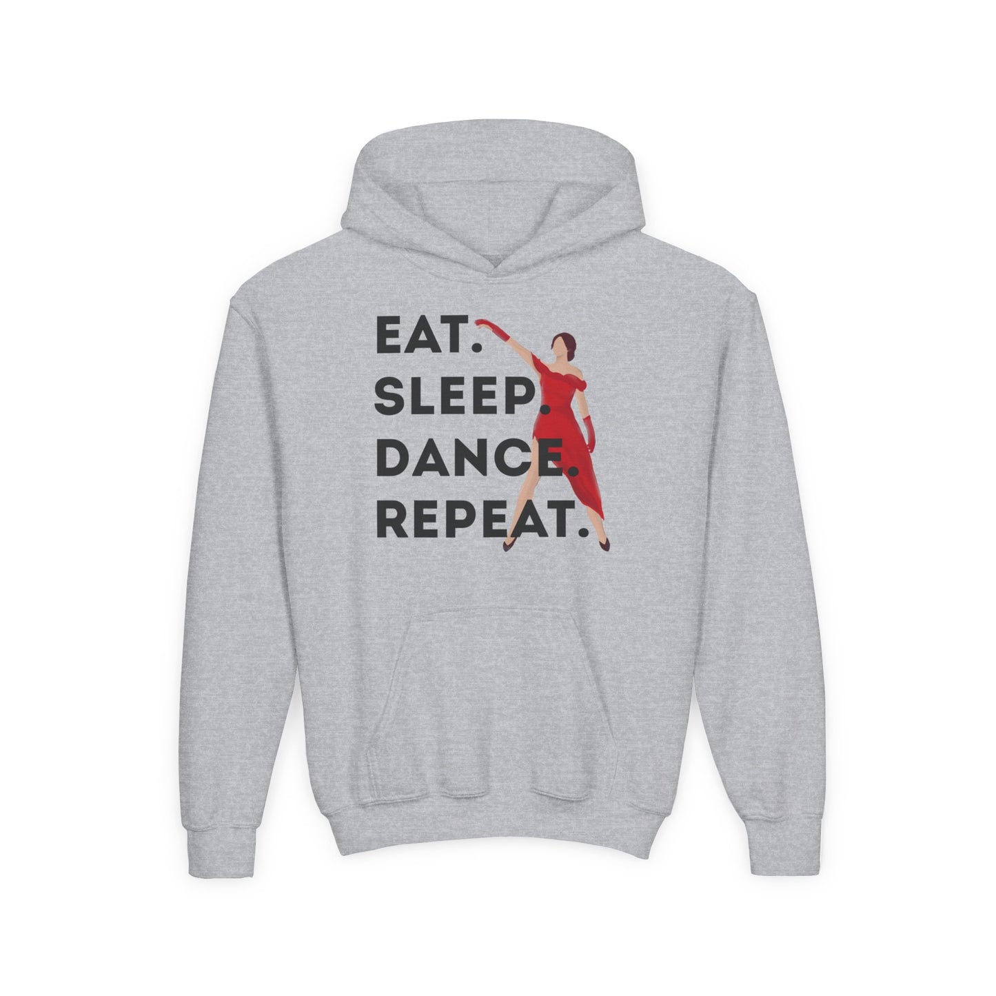 "Eat Sleep Dance Repeat" Youth Hooded Sweatshirt – Bold Dancer Graphic Fleece Hoodie for Kids and Teens